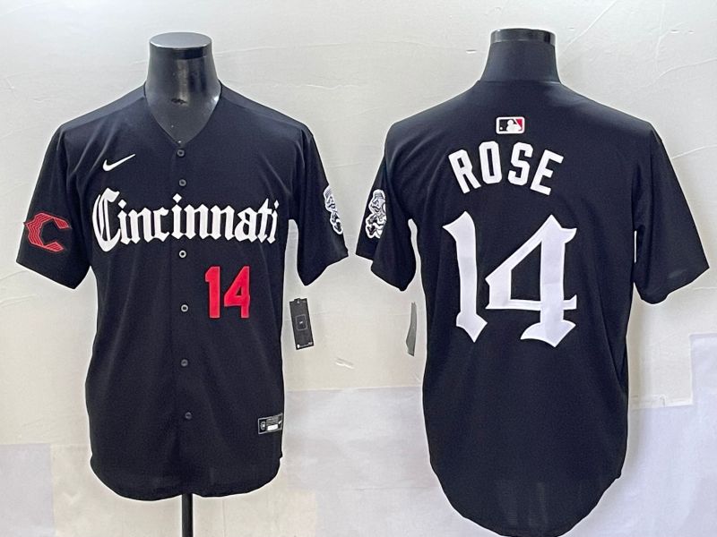 Men 2025 Cincinnati Reds #14 Rose Black Five generations Joint Name Nike MLB Jersey style 9